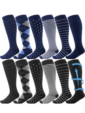 Shyyween 12 Pairs Men Knee High Compression Socks, Size L-XL, classic